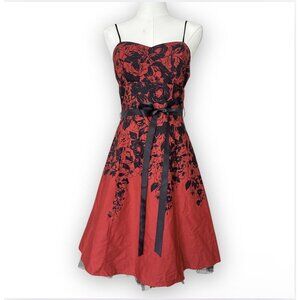 Vintage Y2K Red Black Floral Party Dress Women 5/6 Whimsigoth 90s Vamp Rose Alin
